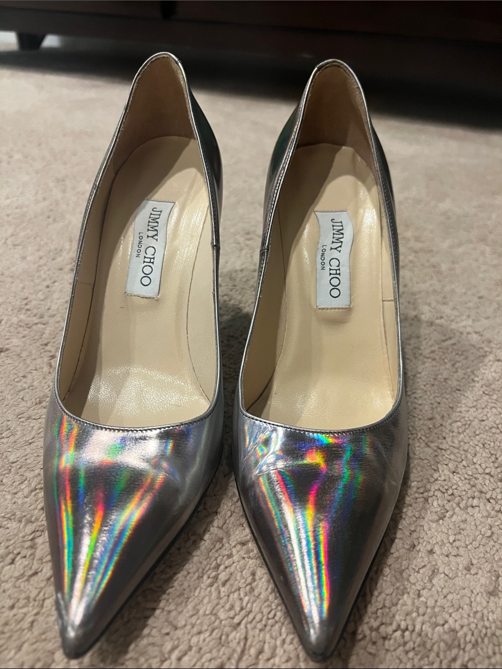 Jimmy Choo Iridescent Holographic Pointed-Toe Pumps 39.5
